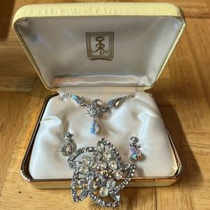 Sterling Silver Necklace, CLIP ON Earring & Brooch Set